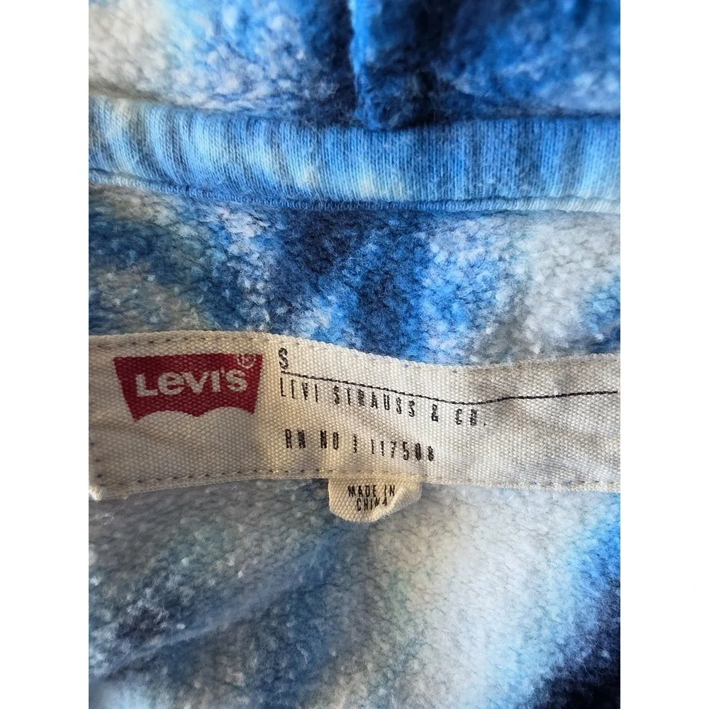 Levi's Hoodie S Blue White Tie-Dye Cotton Casual Retro Pullover Sweatshirt